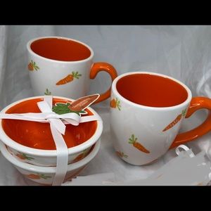 Terramoto Spring Easter Carrot 4 pc Bowl & Mug Serving Set NWT